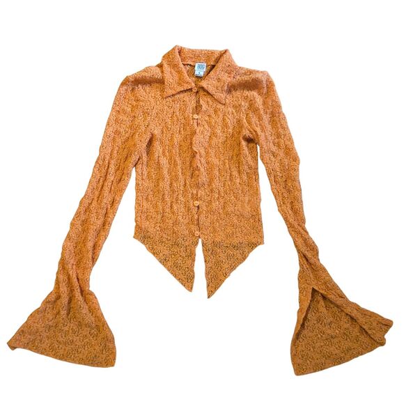 BDG Urban Outfitters Lace Crop Top Small Orange Fairy Grunge Stretchy - Picture 1 of 6